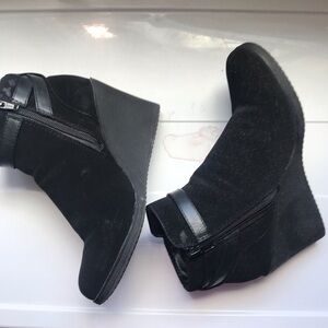 Black Suede Ankle Boots with Buckle Strap - Women size 8